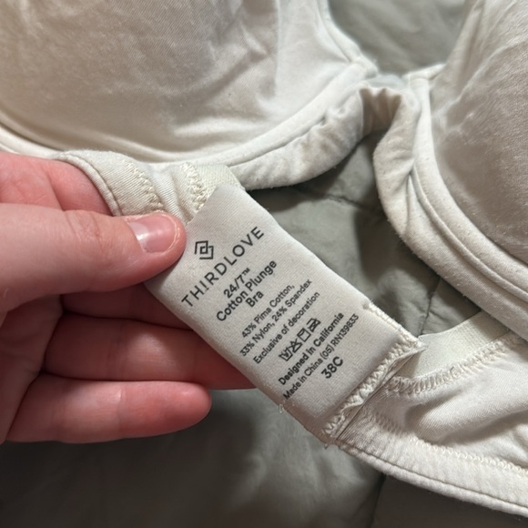 Thirdlove 24/7 Cream Cotton Plunge Bra 38C - Picture 3 of 4